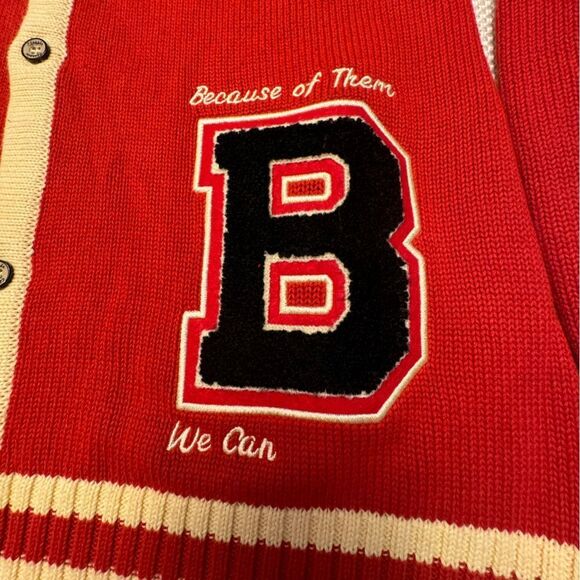 Preppy Because of them we can retro cardigan BIPOC academia 1950s quality cotton - Picture 2 of 13